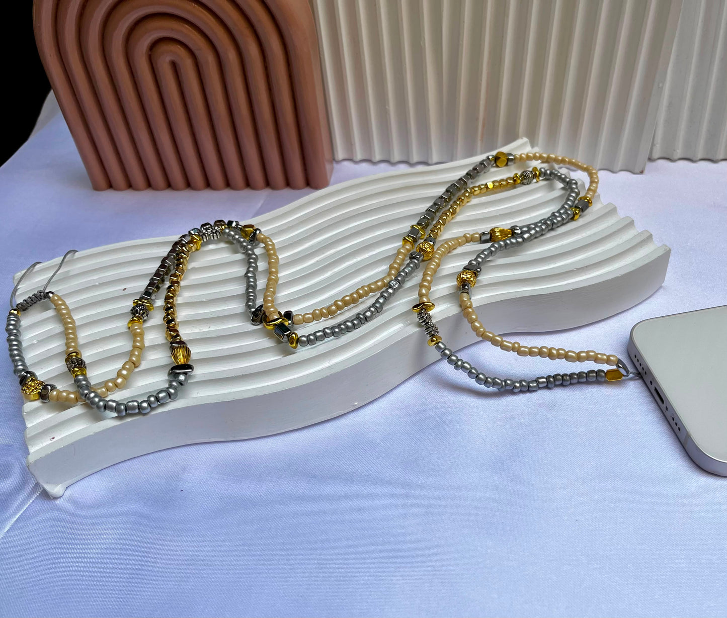 Champagne & Silver Glow Phone Charm