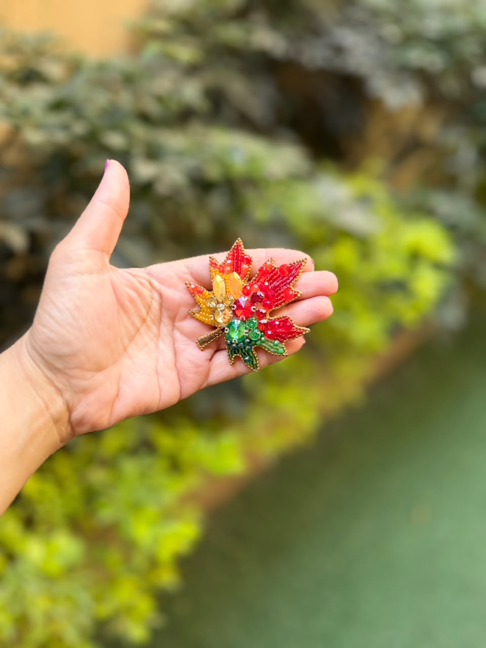 Fall Foliage Beaded Magnetic Brooch