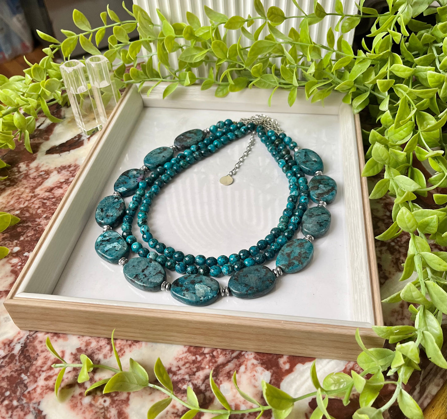 Teal bell necklace