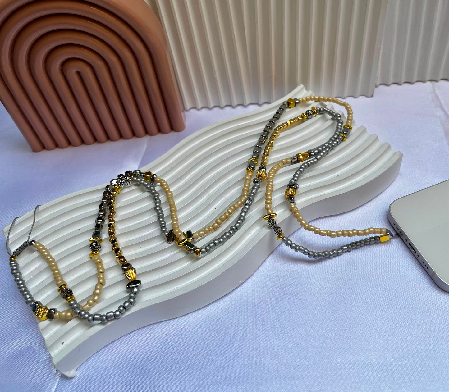 Champagne & Silver Glow Phone Charm