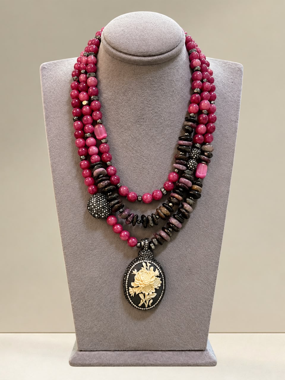 Vintage Rose Cameo Statement Necklace
