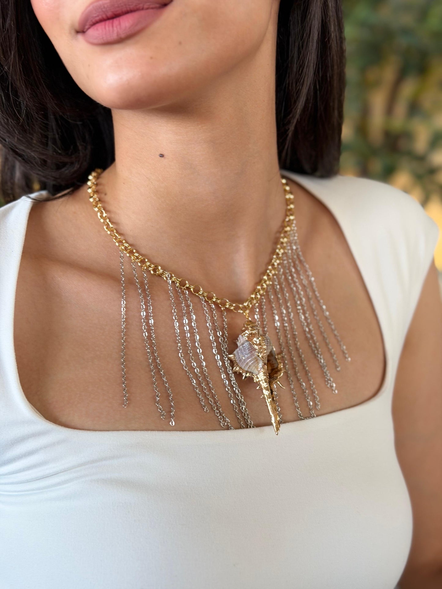 Siren's Fringe Shell Statement Necklace
