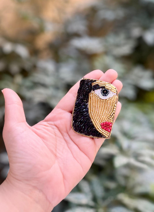 Abstract Golden Face magnets Brooch