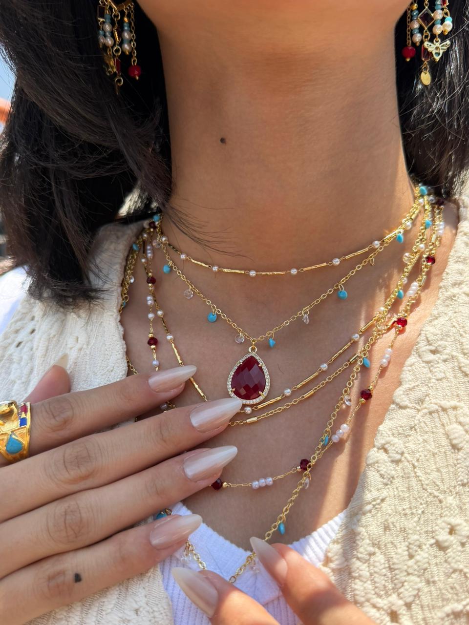 Sultana Teardrop Layered Necklace