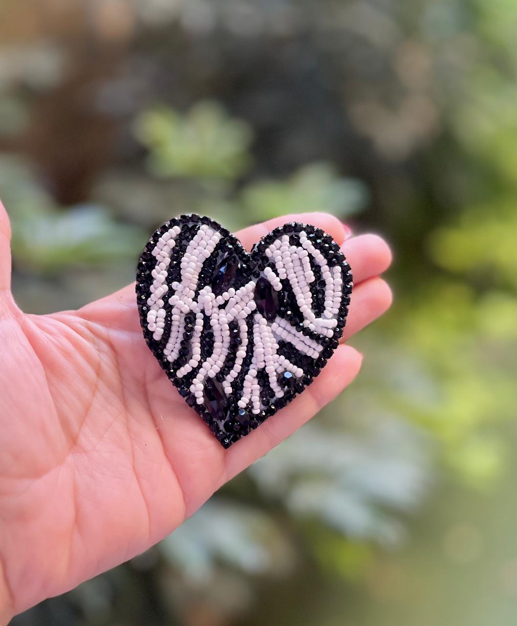 The Midnight Zebra Heart Brooch