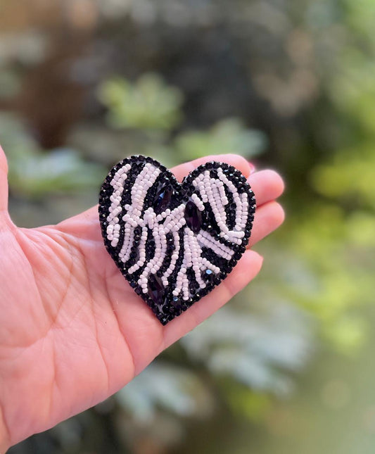 The Midnight Zebra Heart Brooch