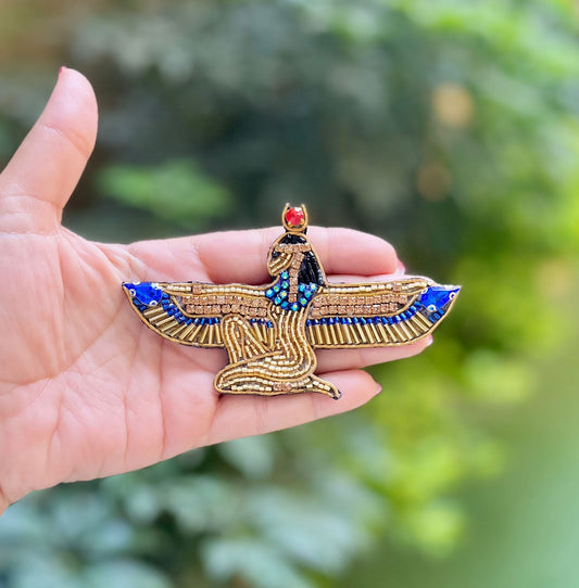 Winged Isis Hand-Beaded Brooch